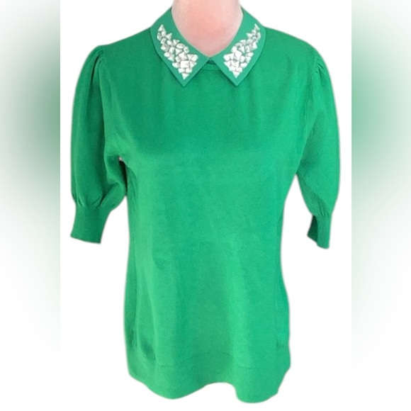 Sioni Women’s Embellished Collar Sweater New Kelly Green Small - Picture 5 of 11